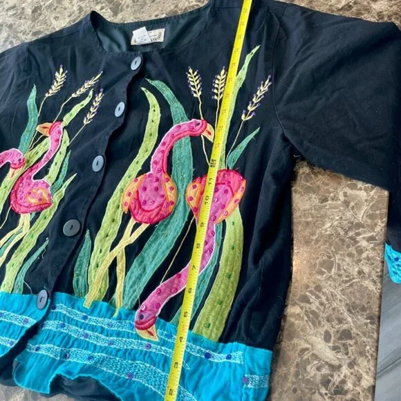 90’s Y2K FLAMINGO ALL OVER BLAZER COAT EMBROIDERED BEADED SZ XL RARE  ECLECTIC - Picture 14 of 16